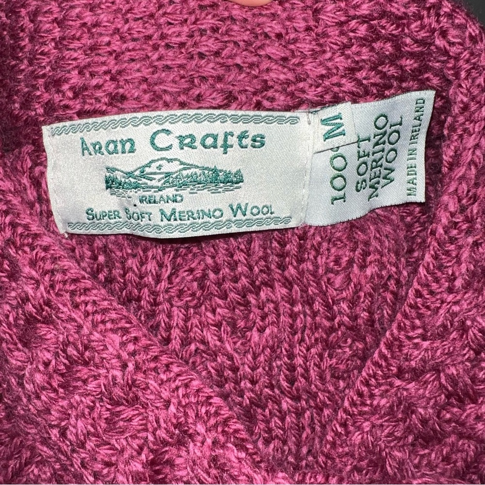 Aran Crafts Ireland Super Soft Merino Wool Celtic Knit Zip Cardigan Sweater M - Picture 7 of 15